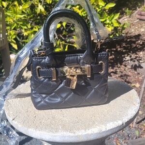 BADGLEY MISCHKA Chic Black Quilted Mini Bag with Gold Accents NWOT